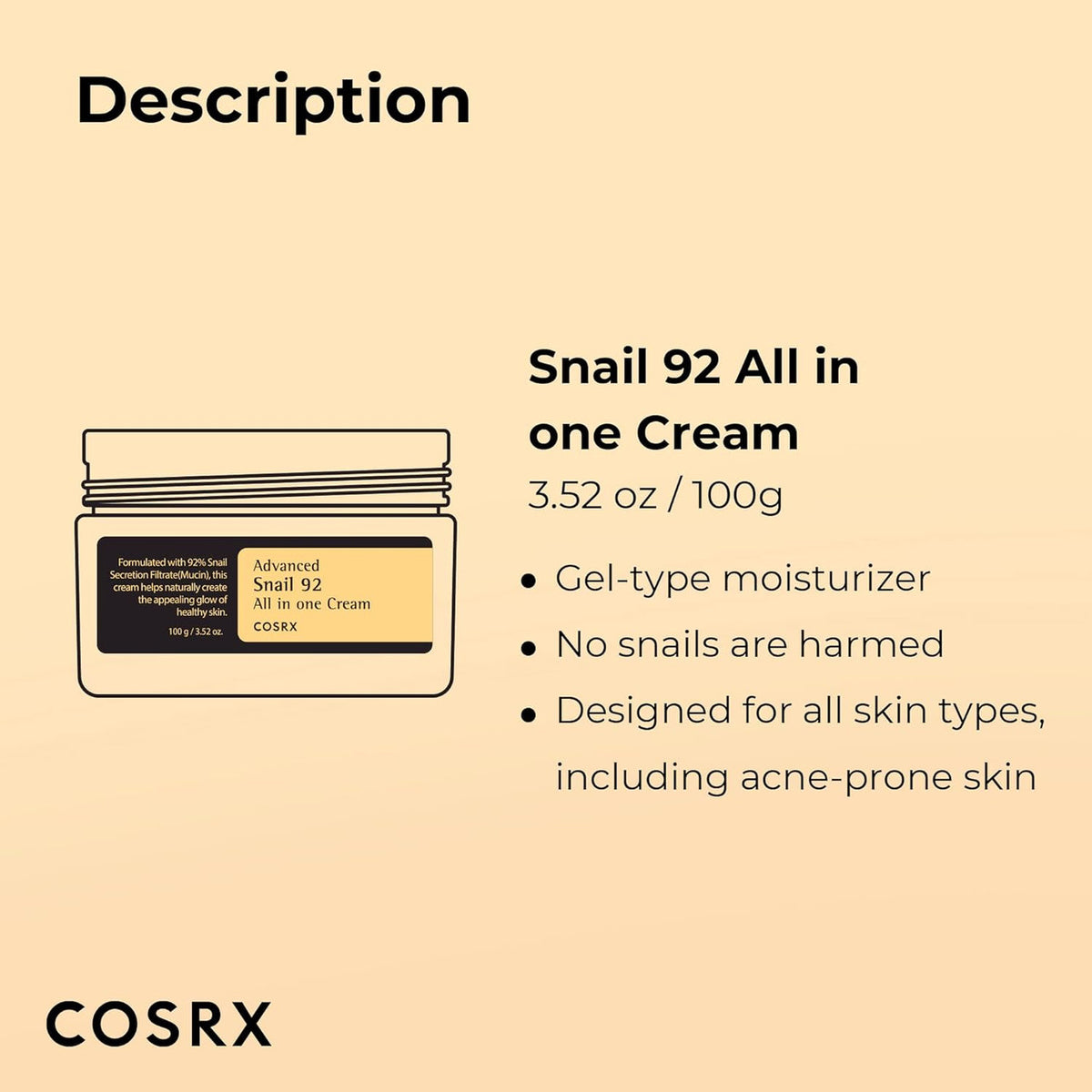 COSRX Advanced Snail 92 All in One Cream ingredientes mucina caracol reparadora