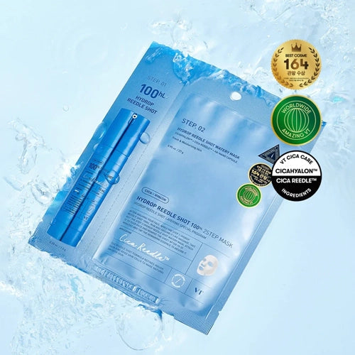 VT Cosmetics Hydrop Reedle Shot 100hl 2Step Mask detalle paso 1 ampolla activos