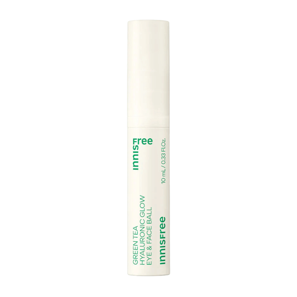 INNISFREE Green Tea Hyaluronic Glow Eye & Face Ball 10ml envase con textura del sérum