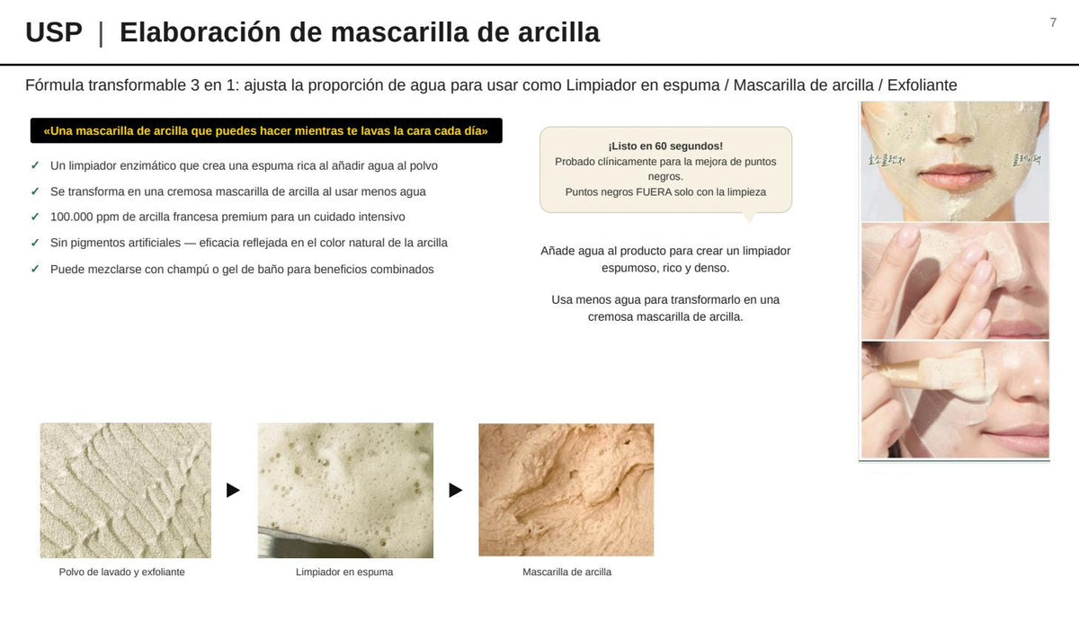 Modo de uso: limpiador, mascarilla y exfoliante